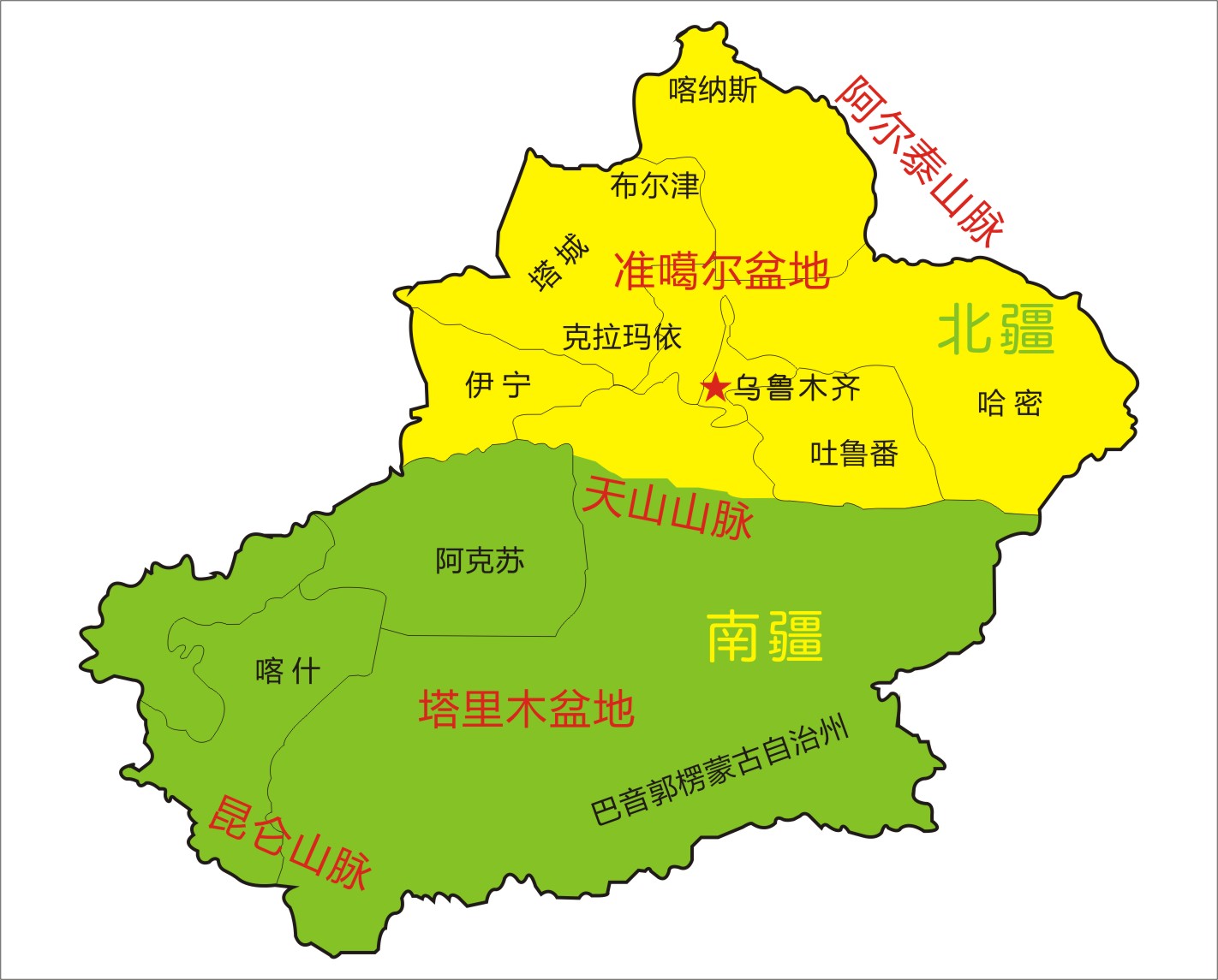             新疆区域划分图