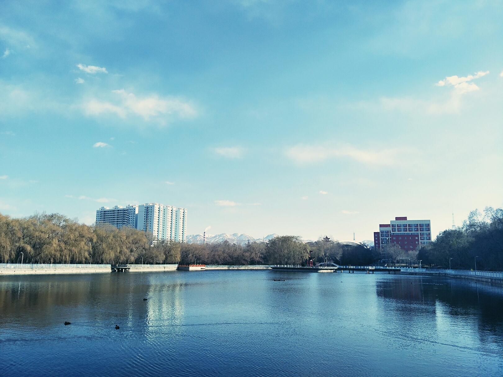 新疆大学红湖秋景图      