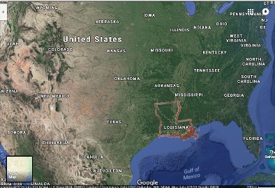 这是从google卫星地图上看到的路易斯安纳州和新奥尔良的位置