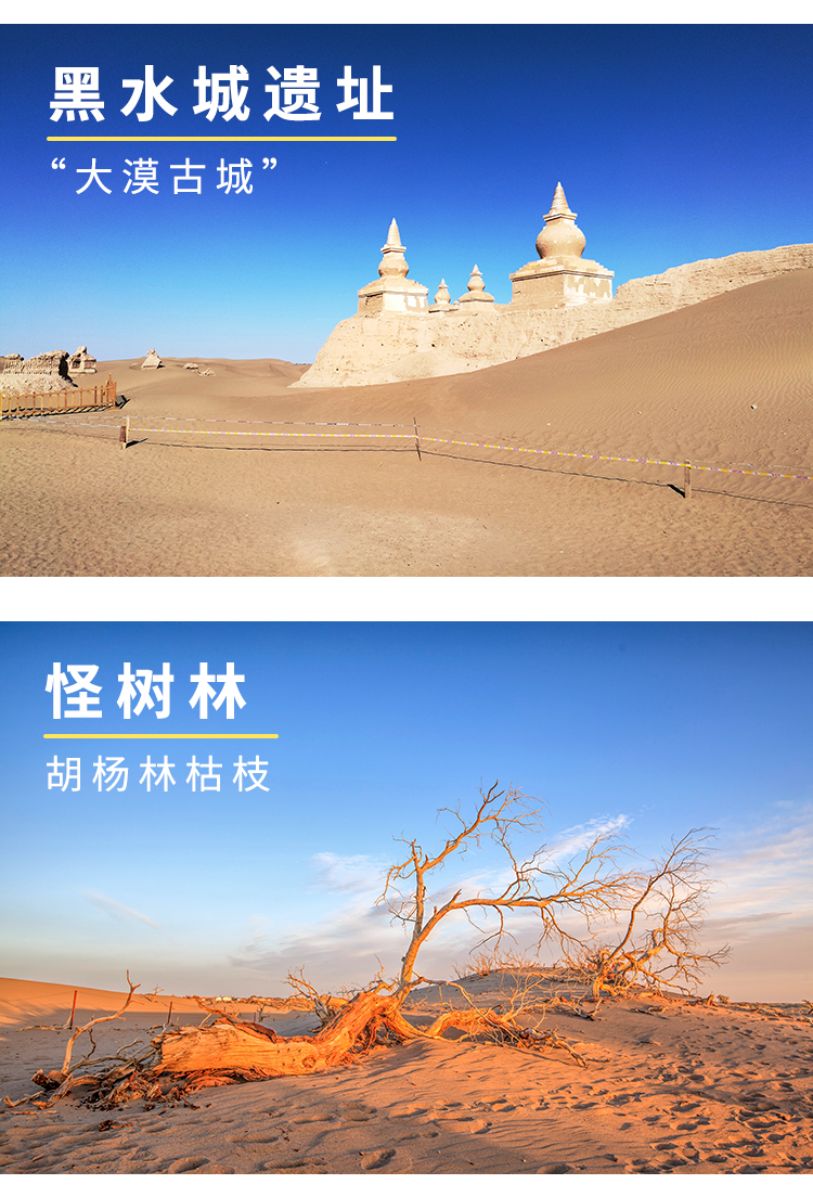 兰州张掖丹霞弱水胡杨黑城遗址丹巴吉林沙漠金塔胡杨居延海6天5晚跟团