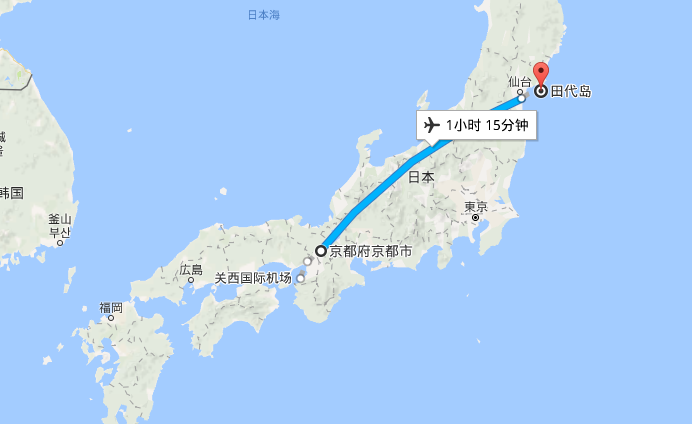 a:先给你看一下京都和田代岛在日本的位置